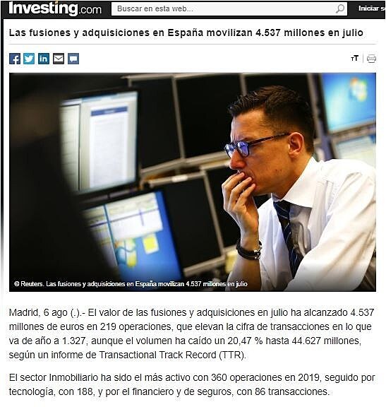 Las fusiones y adquisiciones en Espaa movilizan 4.537 millones en julio